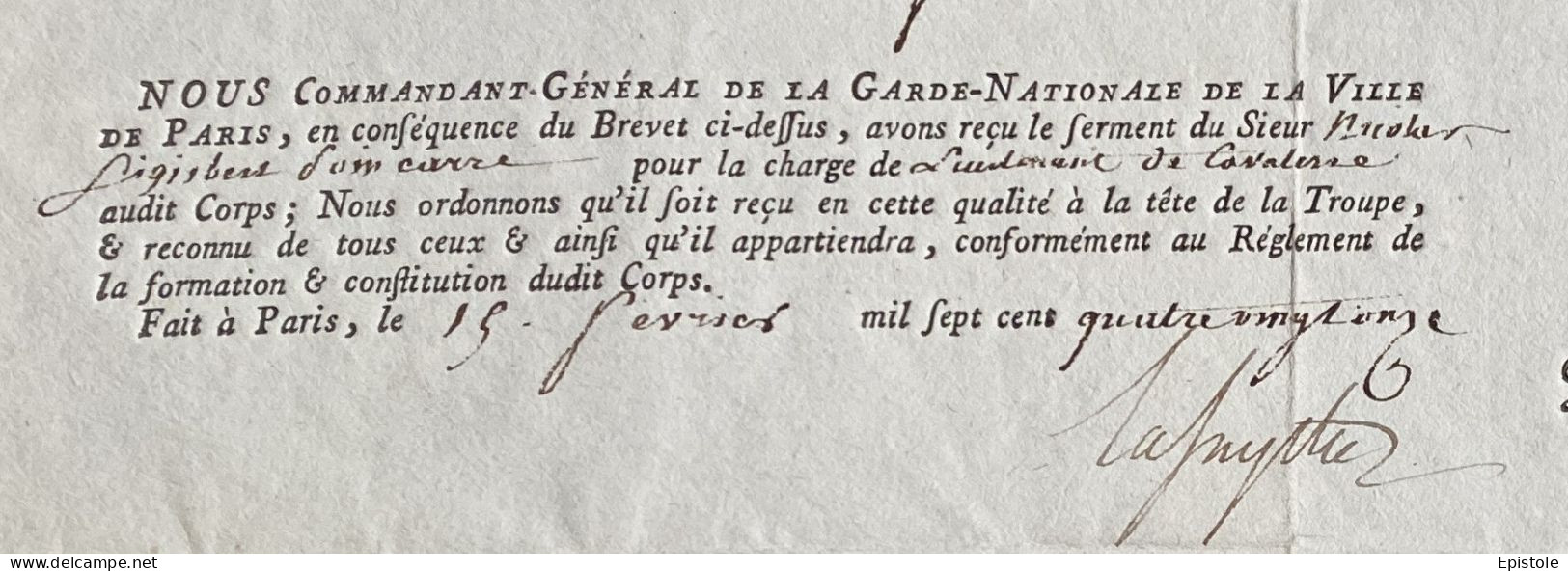 [Révolution] LAFAYETTE & BAILLY  – Lettre Signée – Garde Nationale Parisienne 1791 - Personnages Historiques