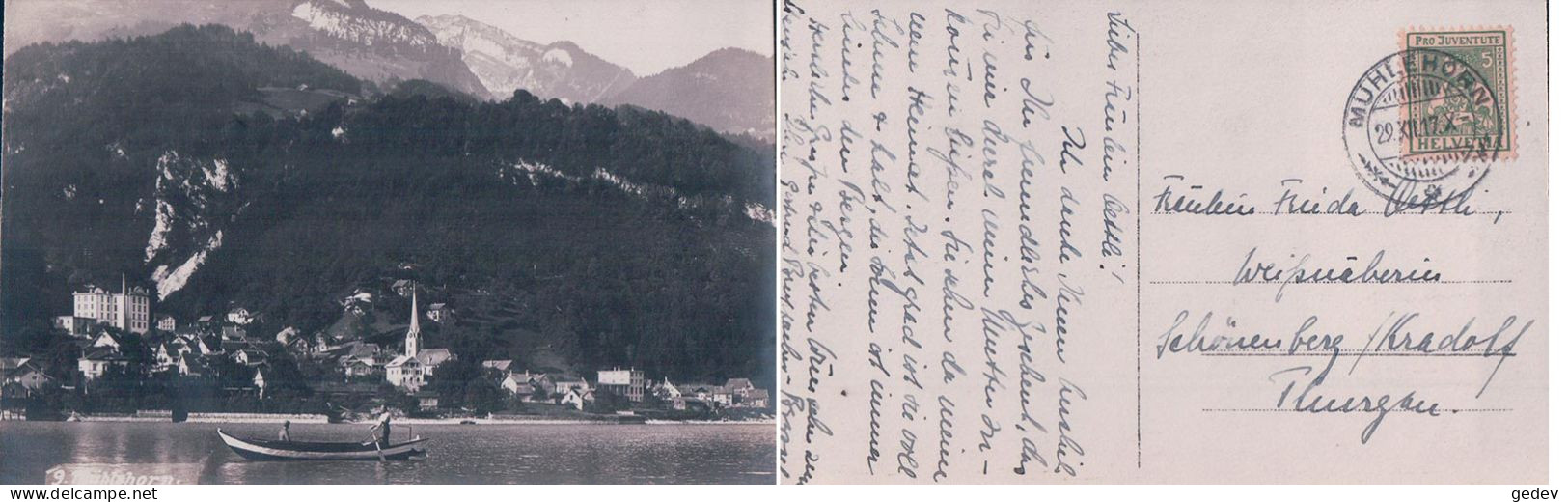 Mühlehorn GL Et Barque + Timbre Suisse PJ N°J8 (29.12.1917) - Mühlehorn