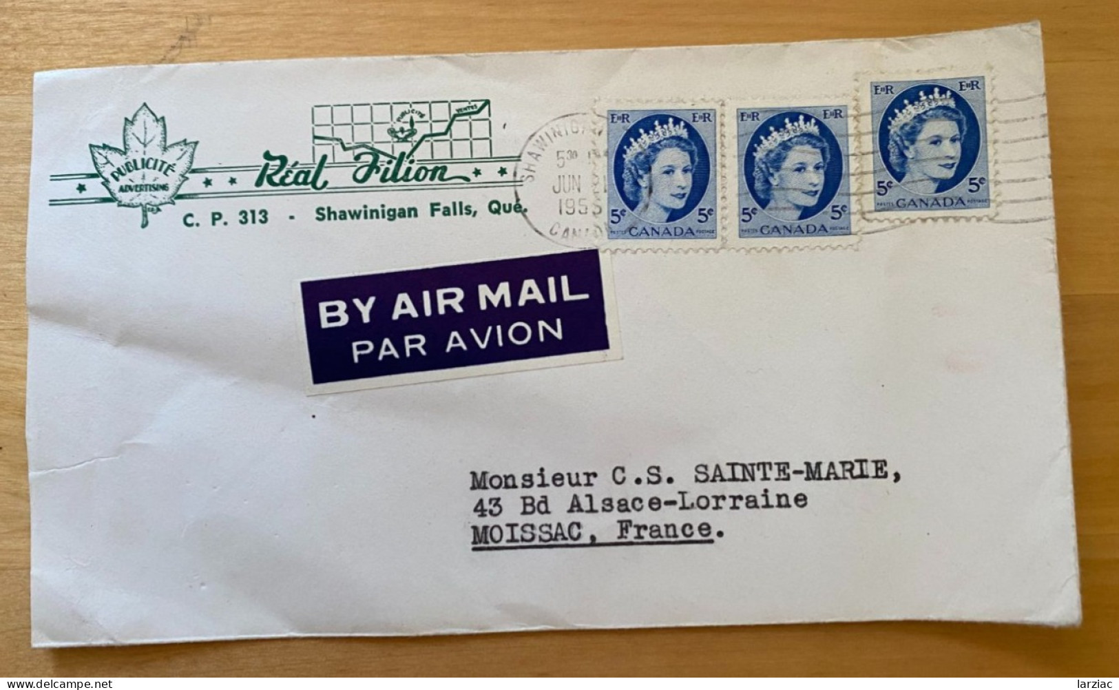 Enveloppe Canada Affranchie Pour La France Oblitération Shawinigan Falls 1958 - Brieven En Documenten