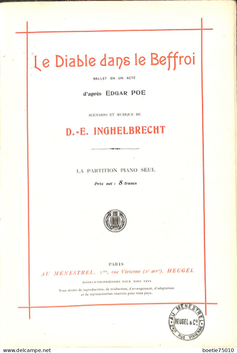 Le Diable Dans Le Beffroi, Ballet D’Inghelbrecht. Partition Ancienne, Couverture - Partitions Musicales Anciennes