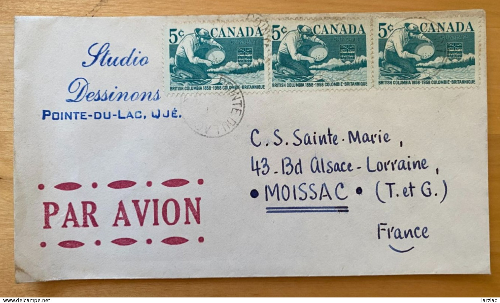 Enveloppe Canada Affranchie Pour La France Oblitération Pointe-du-Lac 1958 - Lettres & Documents