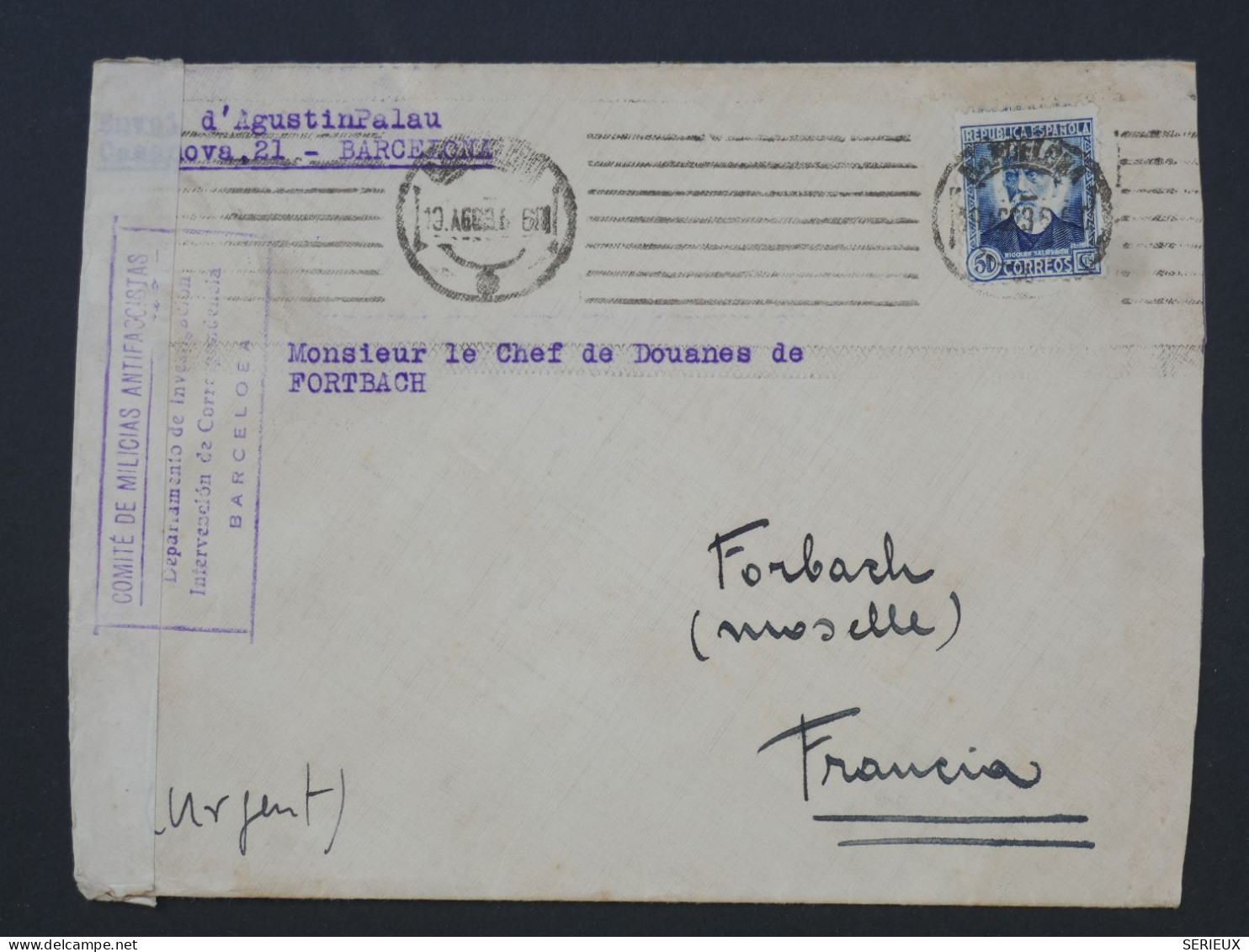 DL 18 ESPANA  BELLE   LETTRE   1960 A  FORBACH FRANCIA  +DOUANES +AFF. INTERESSANT+ - Briefe U. Dokumente