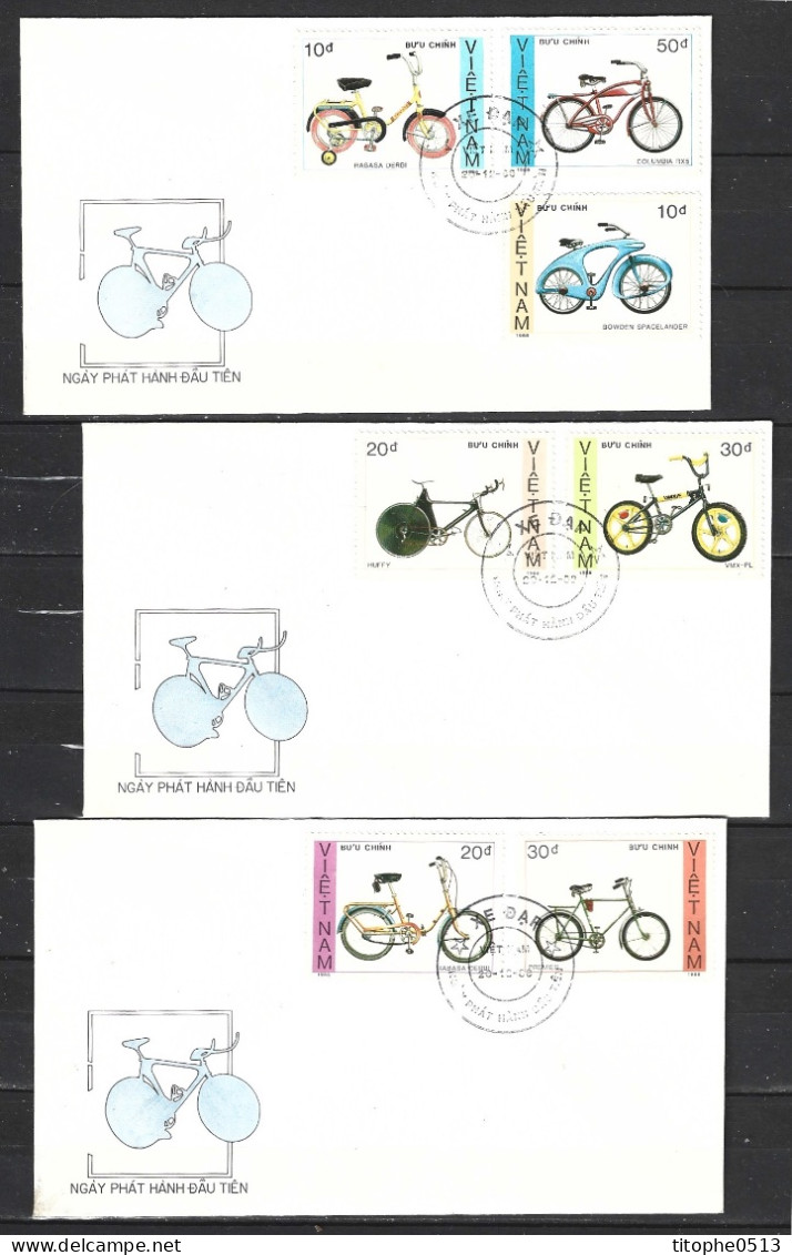 VIET NAM : N°904-10 Sur 3 Enveloppes 1er Jour ( FDC's) De 1988. Vélos. - Radsport