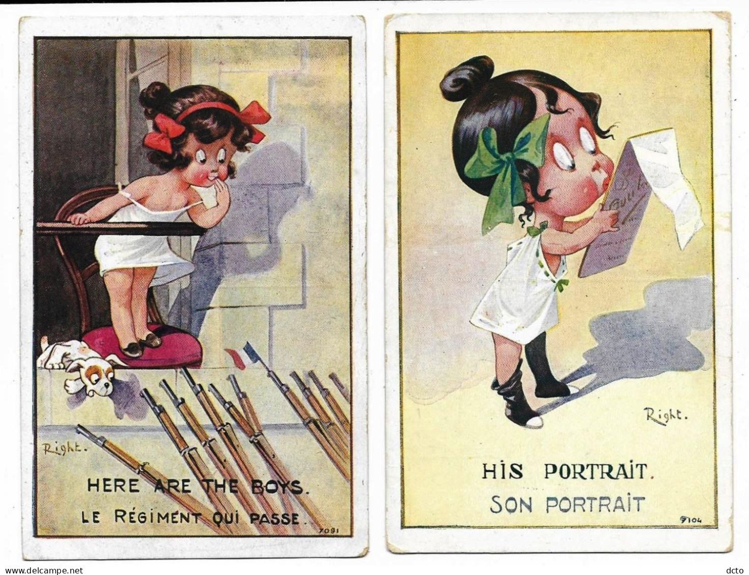2 Cpa RIGHT Here Are The Boys-Le Régiment Qui Passe 7091 & His Portrait 7104 Ed. Lapina, Envoi 1910-1919 - Right