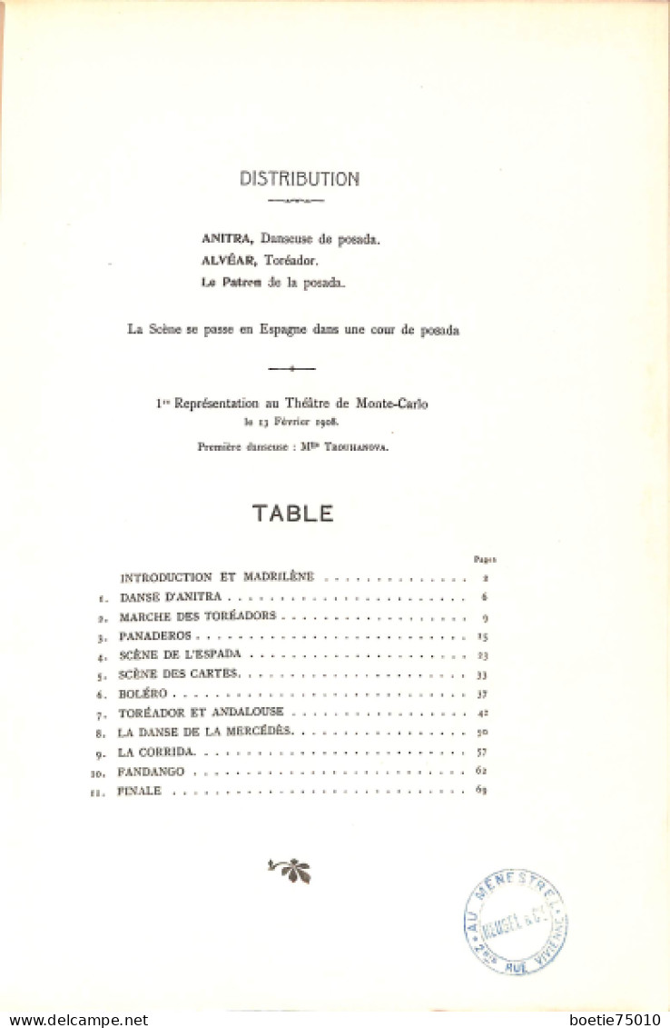 Espada. Ballet En Un Acte De J. Massenet. Partition Ancienne, Couverture Illustrée ED - Partitions Musicales Anciennes
