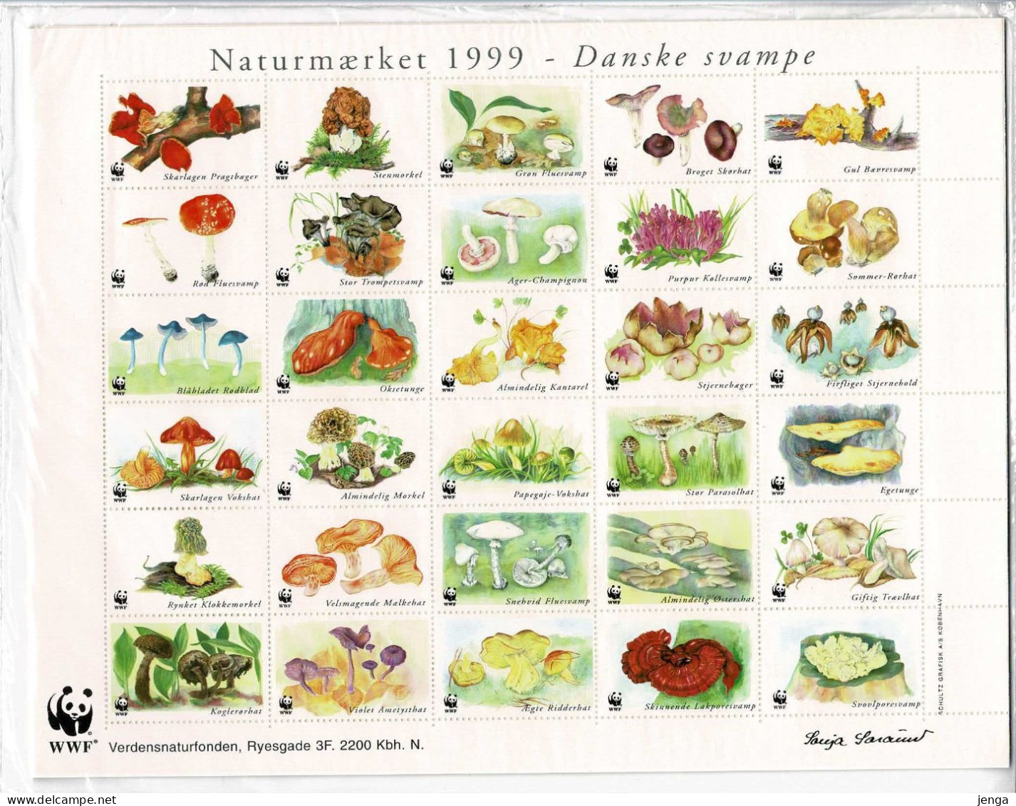 Denmark WWF 1999; Danish Mushrooms.  Sheet  With 30 Labels MNH(**) And Puzzle In Unopened Plastic Bag. - Other & Unclassified