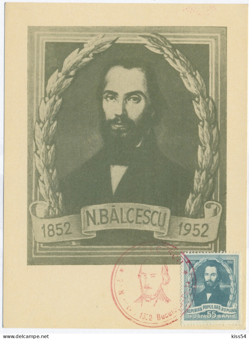 MAX 19 - 18 Nicolae BALCESCU - Maximum Card - 1952 - Maximum Cards & Covers