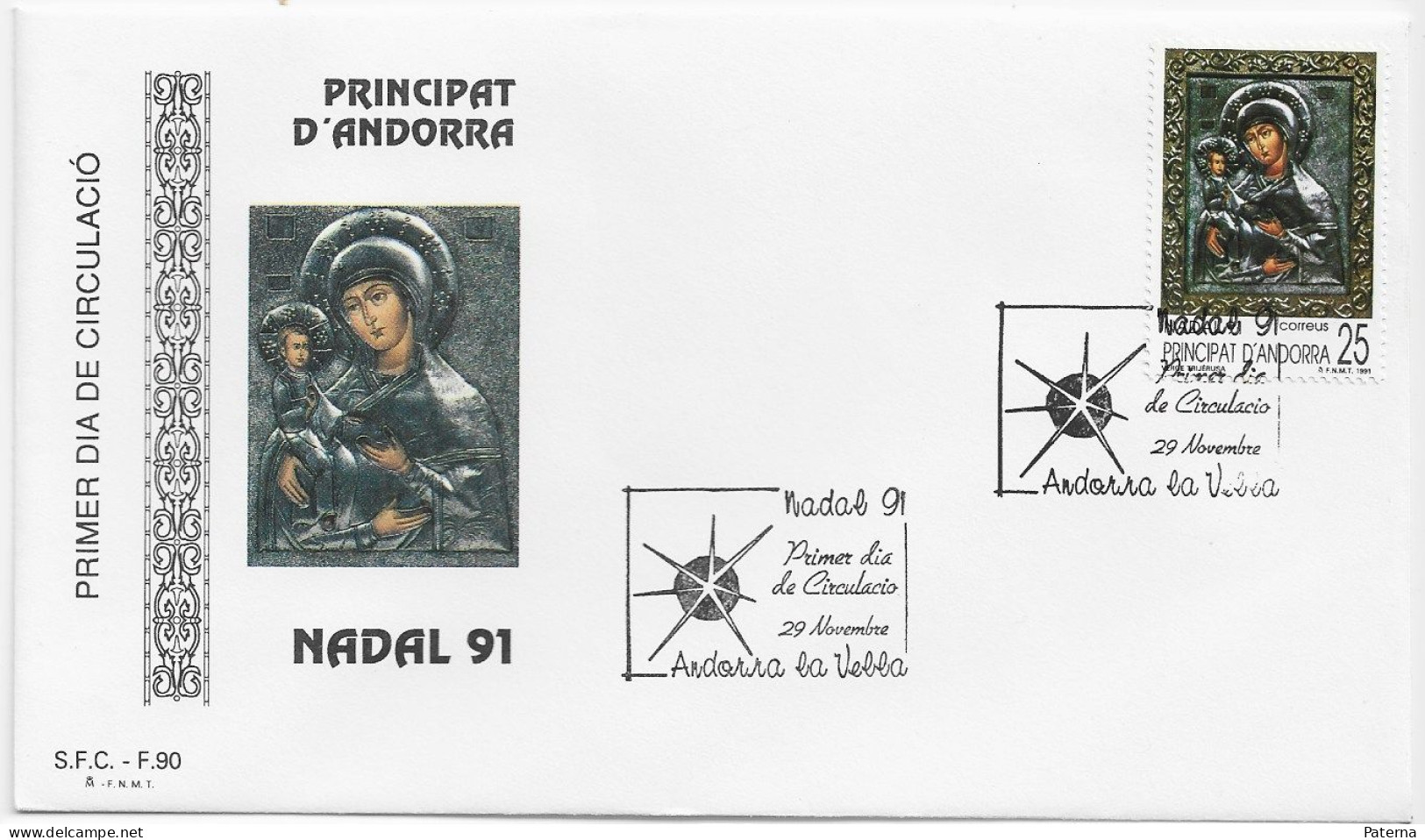 3857 FDC Andorra La Vella  1991, Nadal, Navidad - Lettres & Documents