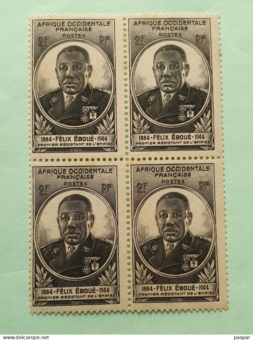 Bloc De 4 Timbres Neufs AOF 2F - MNH - YT 2 - Félix Eboué - Ungebraucht