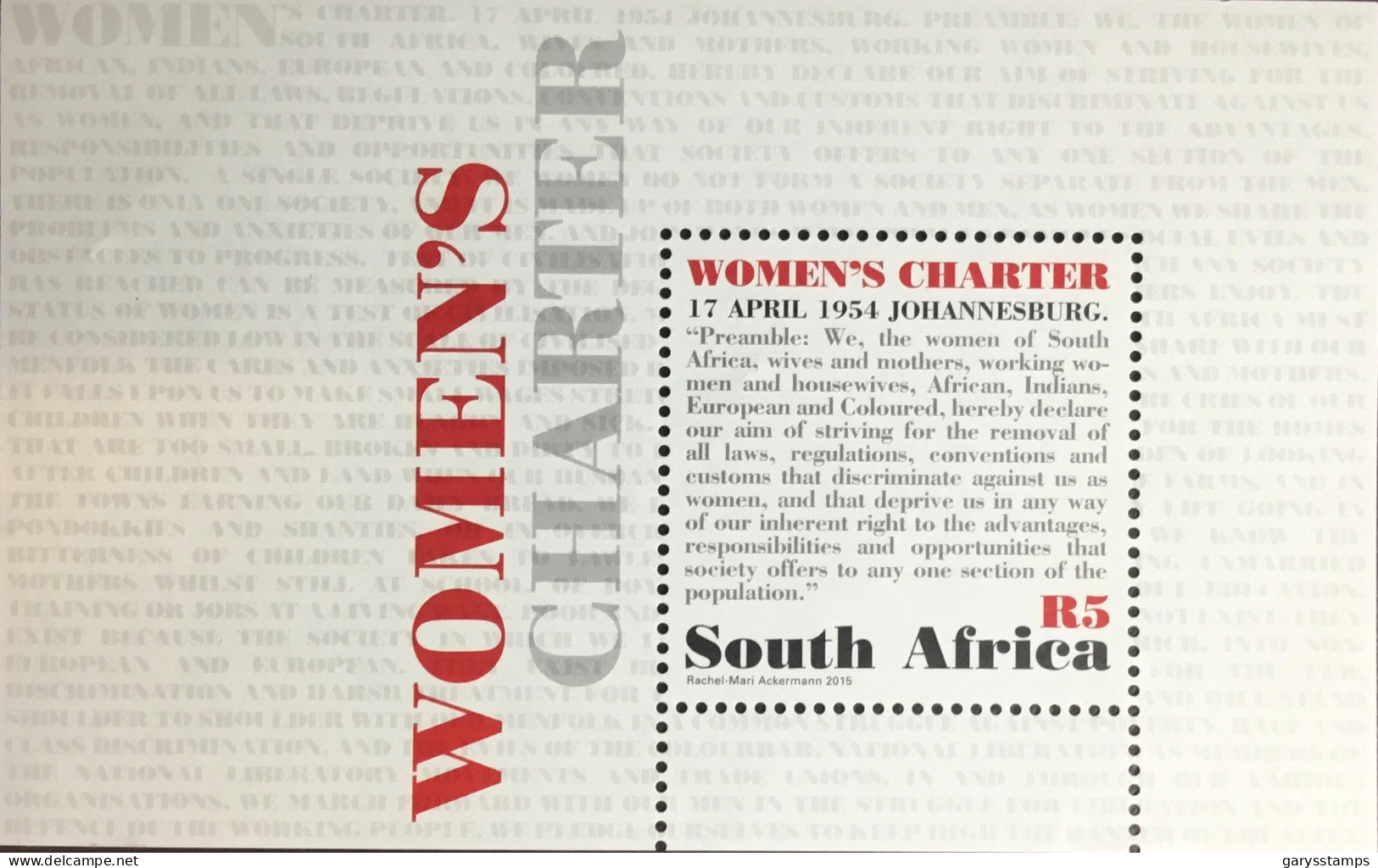 South Africa 2015 Women’s Charter Minisheet MNH - Ongebruikt