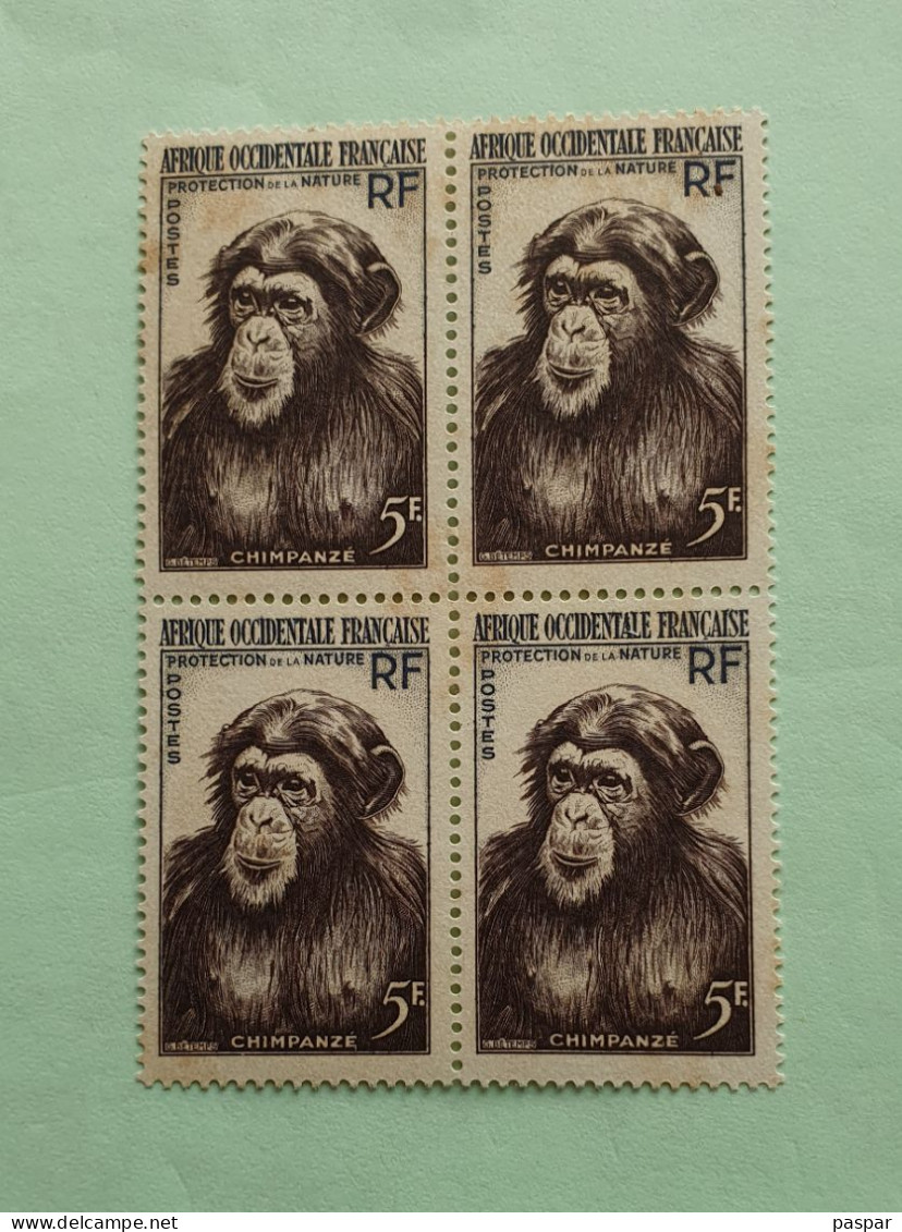 Bloc De 4 Timbres Neufs AOF 5F - MNH - YT 51 - Protection De La Nature Chimpanzé 1955 - Nuevos