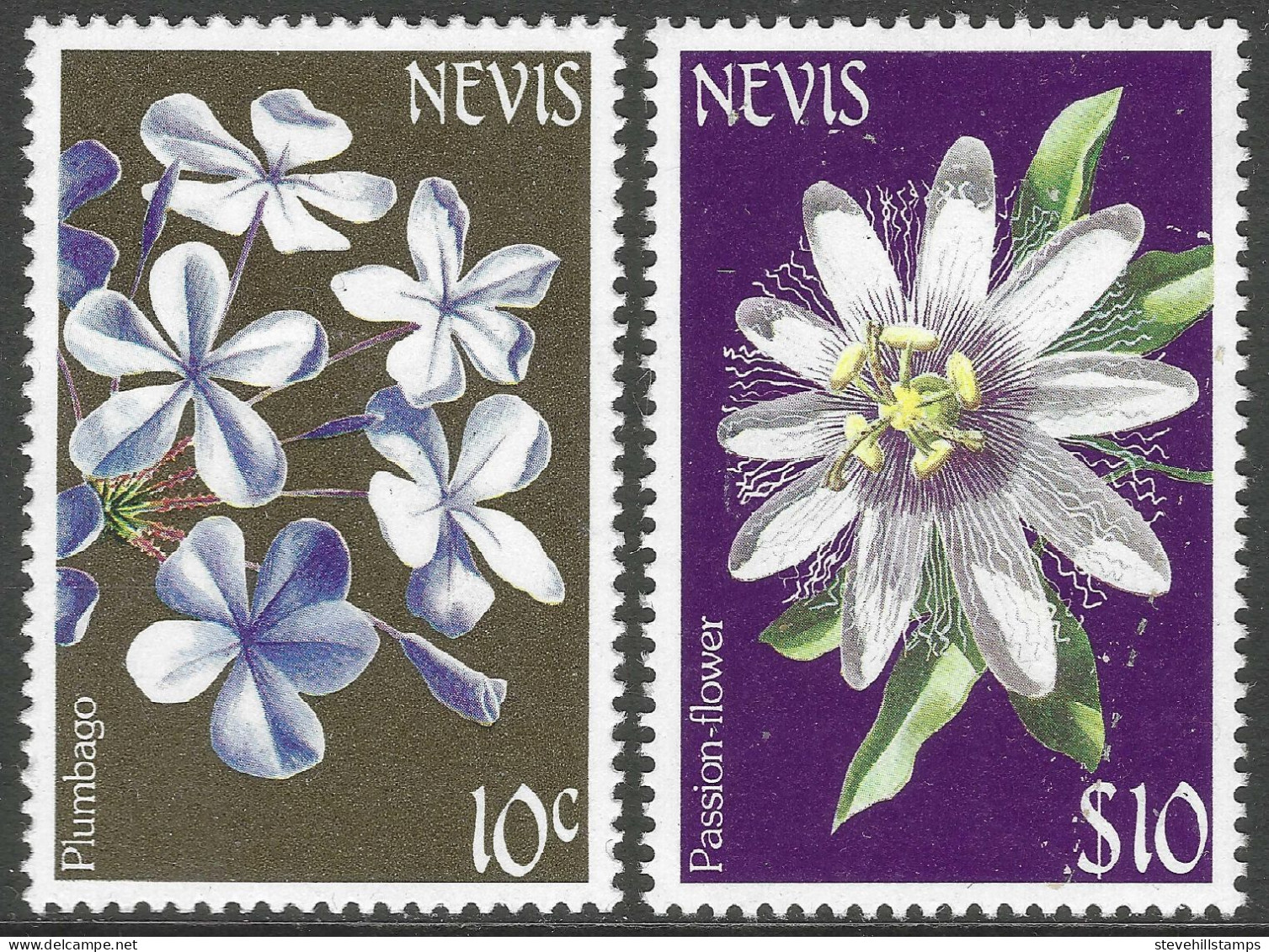 Nevis. 1984 Flowers. 10c, $10 MH. SG 186A, 198A. M3141 - St.Kitts And Nevis ( 1983-...)