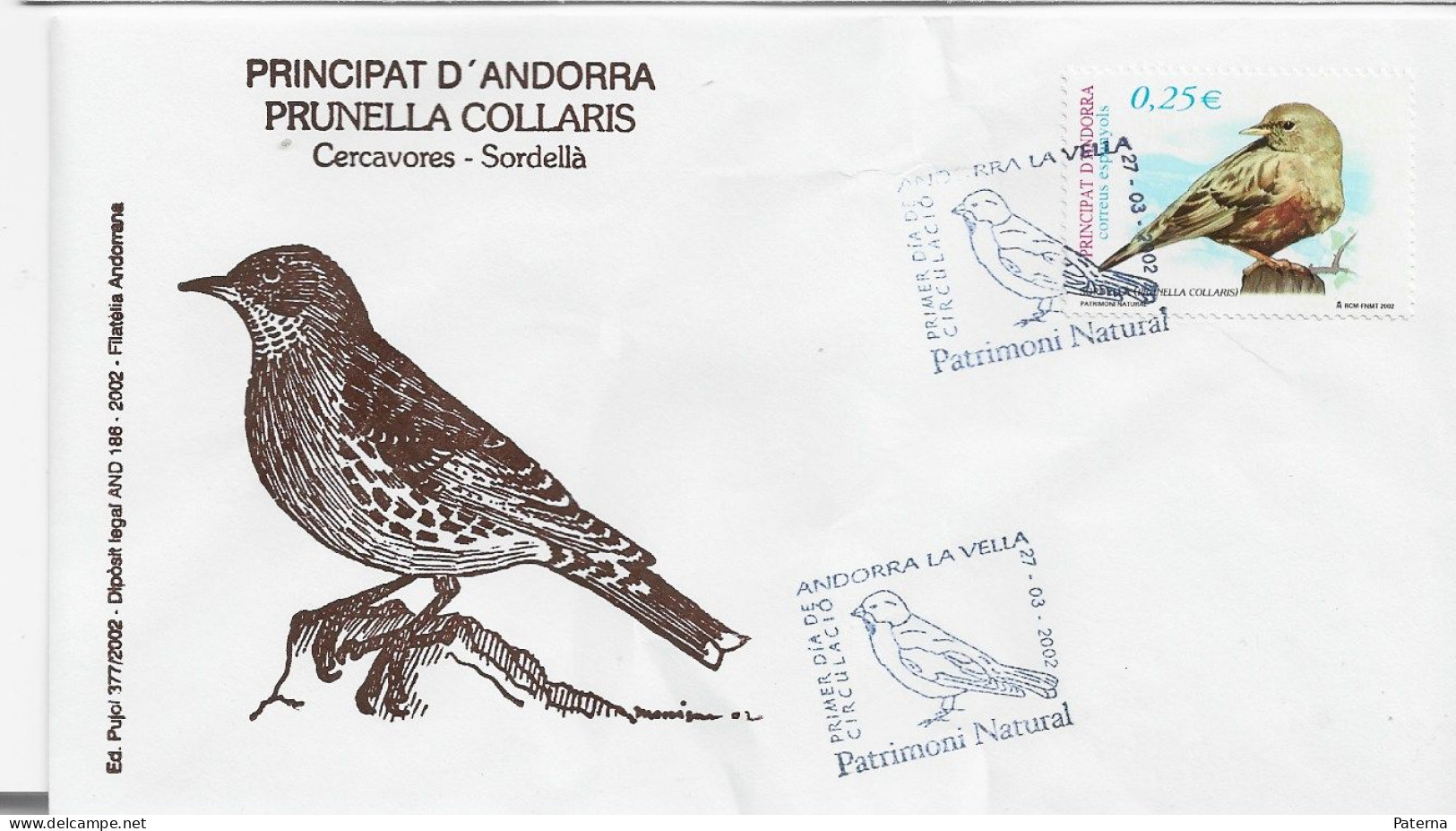 3857 FDC Andorra La Vella 2003,Aves, Pájaros, Birds - Lettres & Documents
