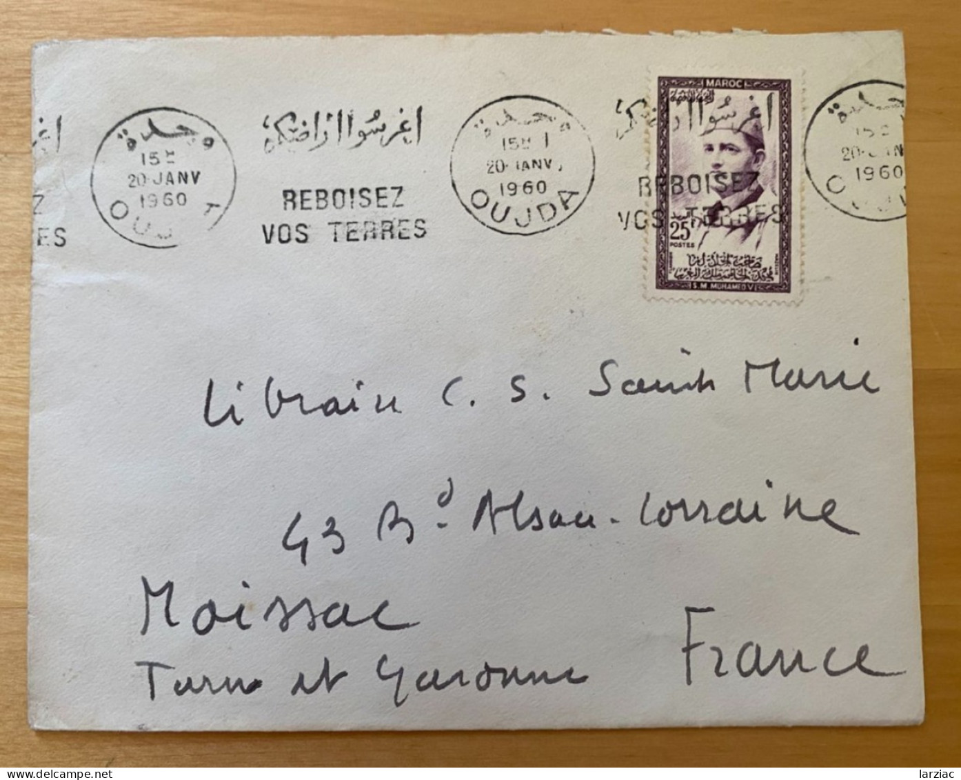 Enveloppe  Maroc Affranchie Pour La France Oblitération Oujda Reboisez Vos Terres 1960 - Marruecos (1956-...)