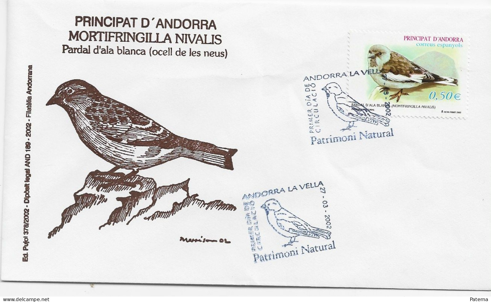 3857 FDC Andorra La Vella 2002,Aves, Pájaros, Birds - Covers & Documents