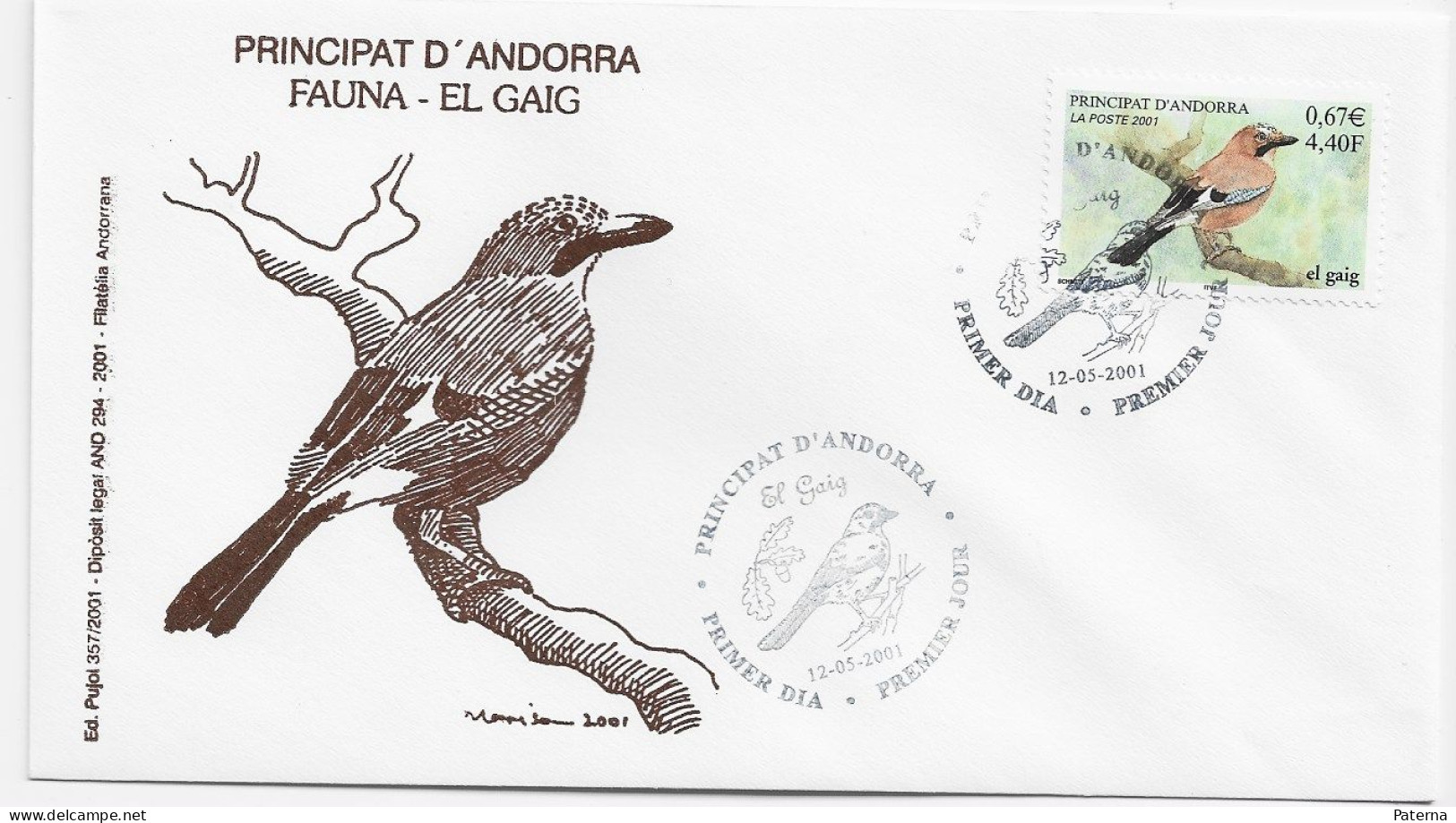 3857 FDC Andorra La Vella 2001,Aves, Pájaros, Birds - Storia Postale