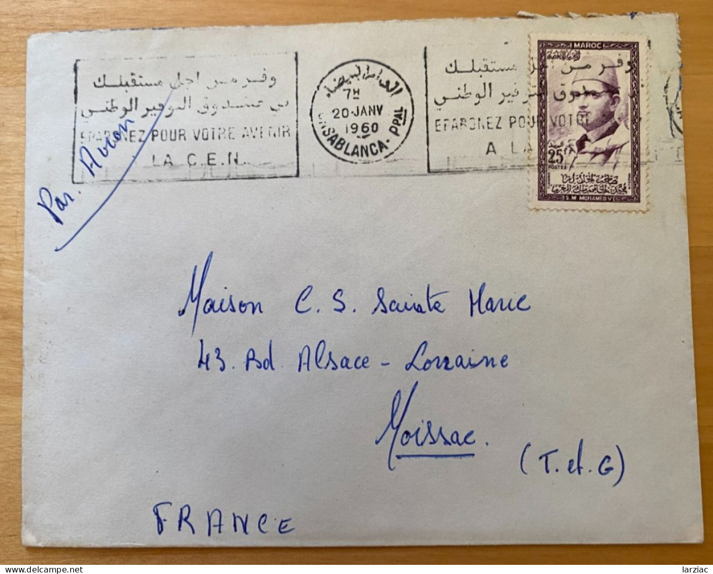 Enveloppe  Maroc Affranchie Pour La France Oblitération Casablanca épargnez Pour Votre Avenir 1960 - Marruecos (1956-...)