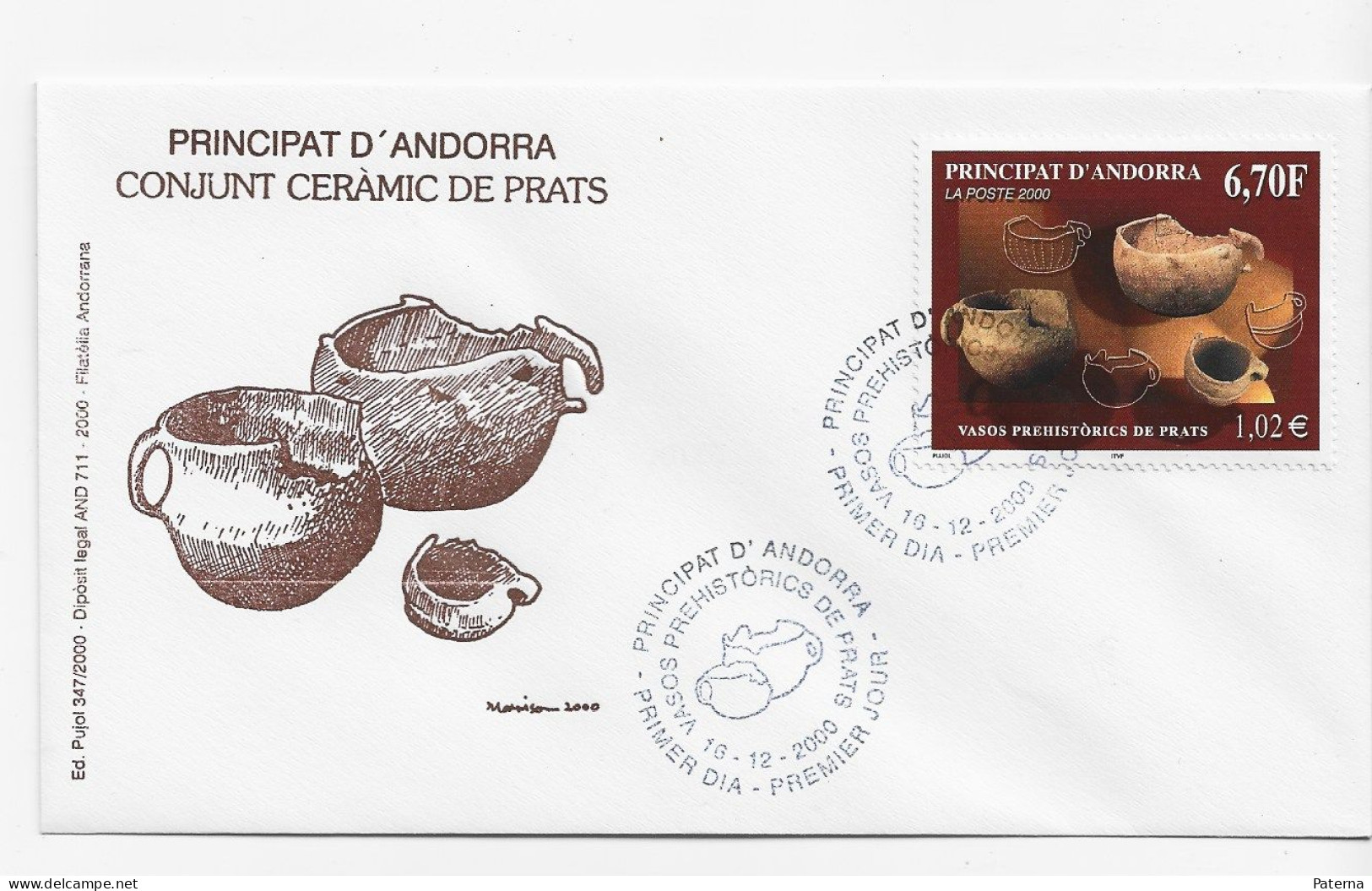 3857 FDC Principat D'Andorra  2000,  Ceramica Del Prats, Vasos - Storia Postale