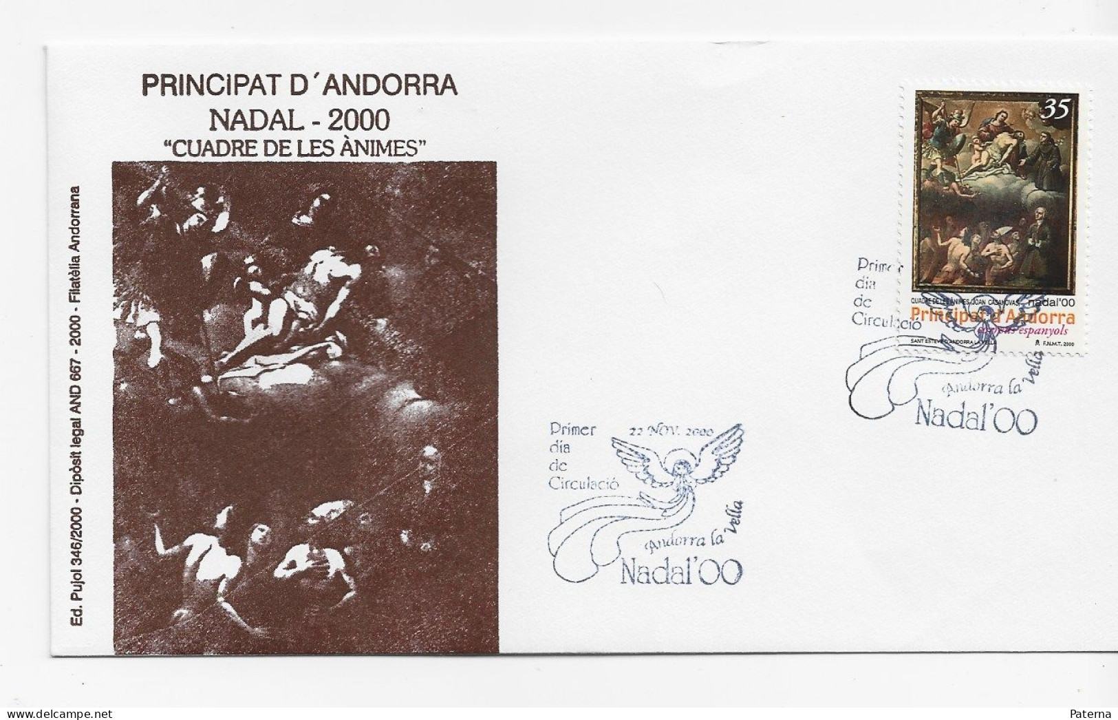 3857 FDC Principat D'Andorra  2000,  Nadal, Navidad , Cuadre De Les Animes, - Lettres & Documents