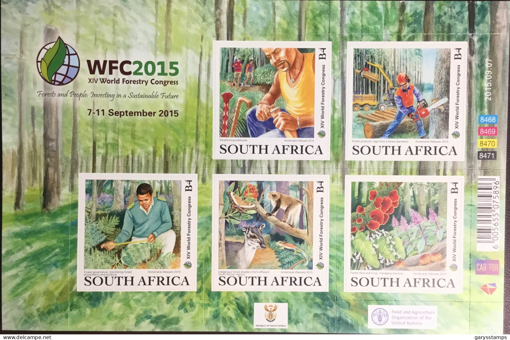 South Africa 2015 Forestry Congress Trees Flowers Animals Reptiles Butterflies Sheetlet MNH - Trees