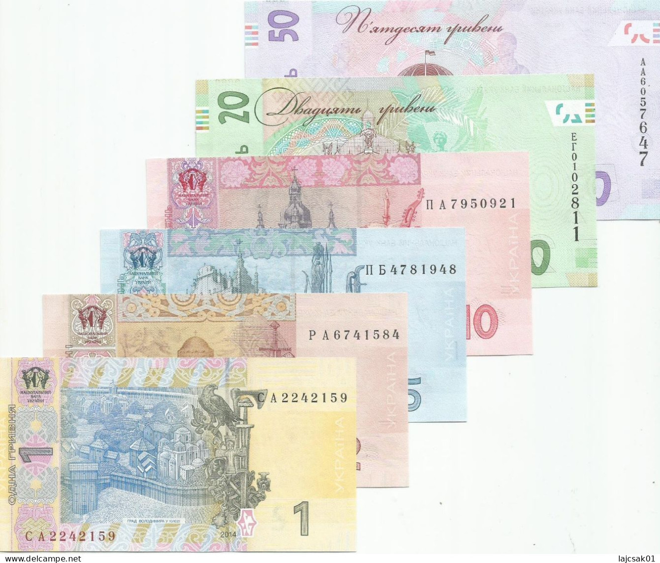 Ukraine Set 6 Pcs 1+2+5+10+20+50 Hryvnia 2011/2021. UNC Set - Ukraine