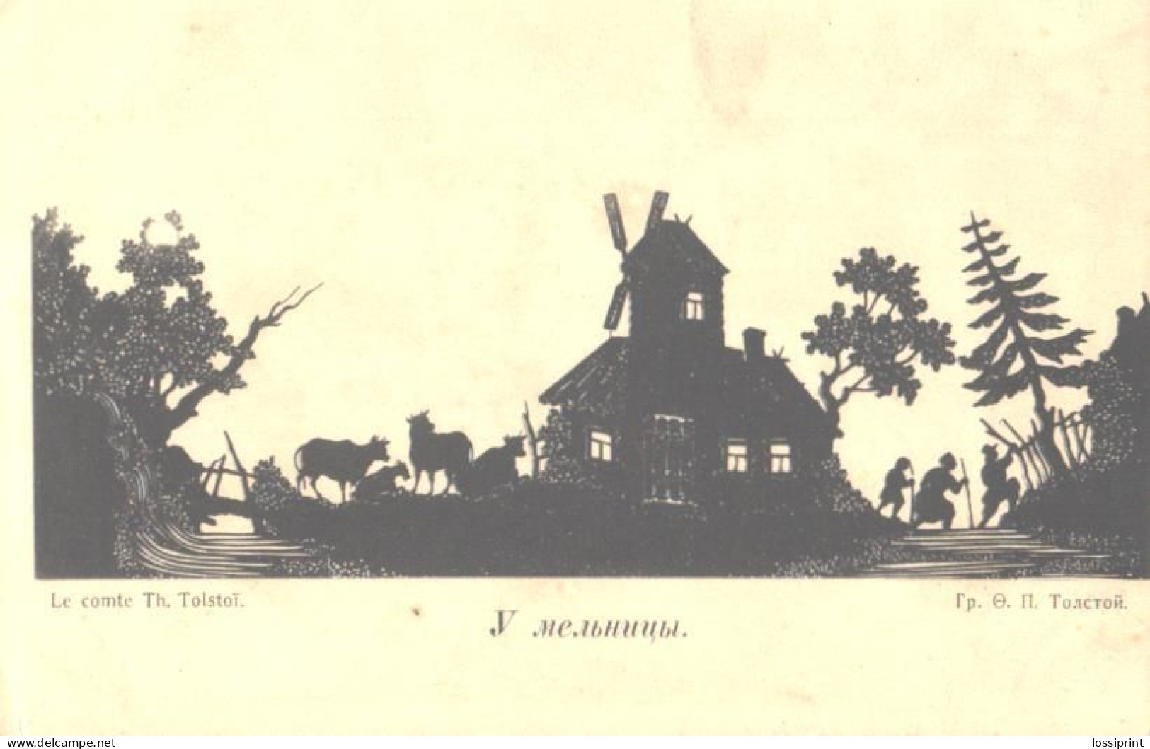 Russia:Count Tolstoi, Building, Animals, Windmill, Pre 1916 - Scherenschnitt - Silhouette