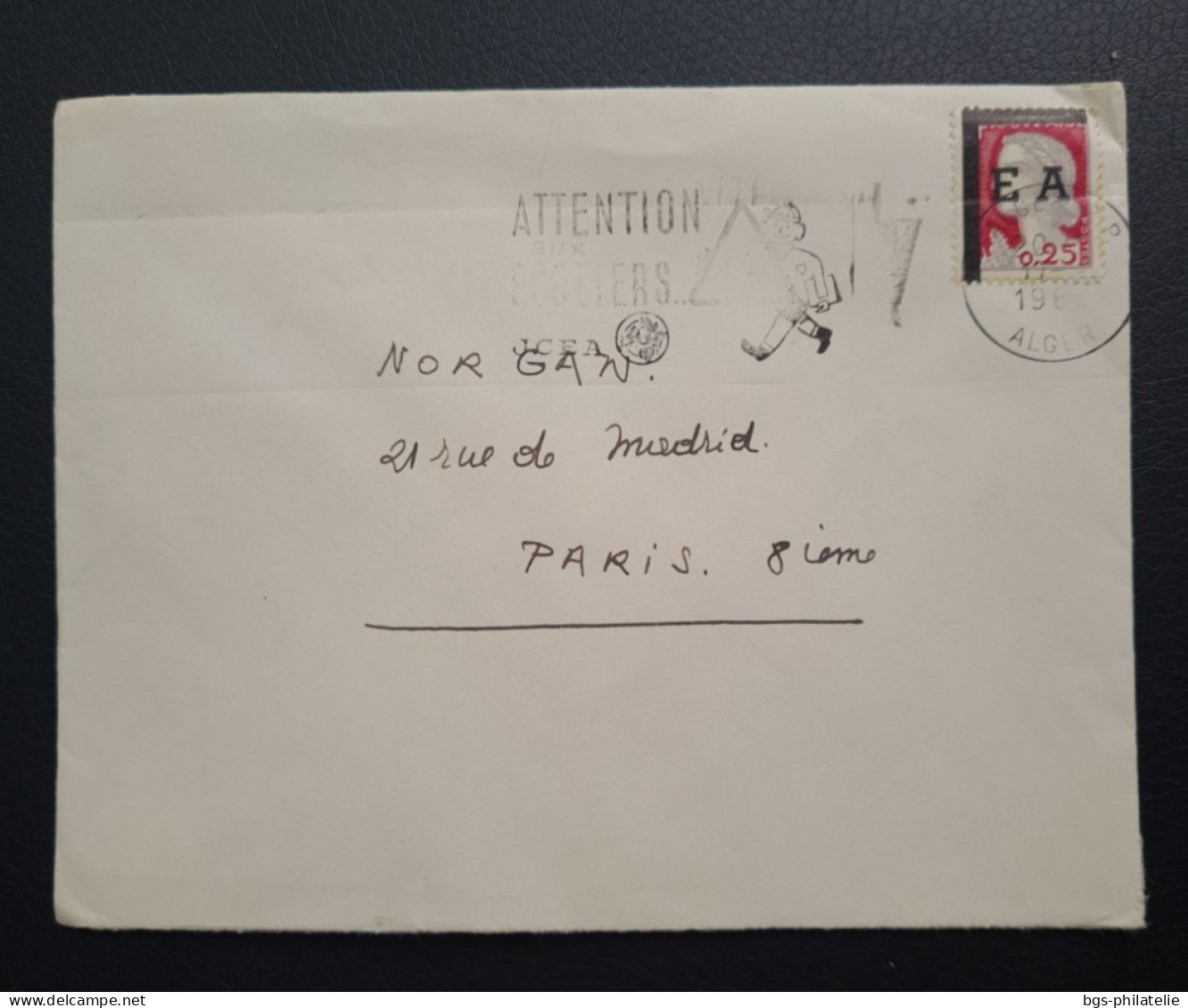 Algérie,  Timbre EA Sur Lettre Pour Paris. - Algérie (1962-...)