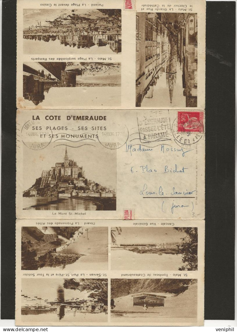 TRYPTIQUE CARTE COTE D'EMERAUDE AFFRANCHIE N° 283 OBLITERATION DAGUIN "COTE D'EMERAUDE /PASSEZ L'ETE/A PARAME "-  1936 - Mechanical Postmarks (Other)