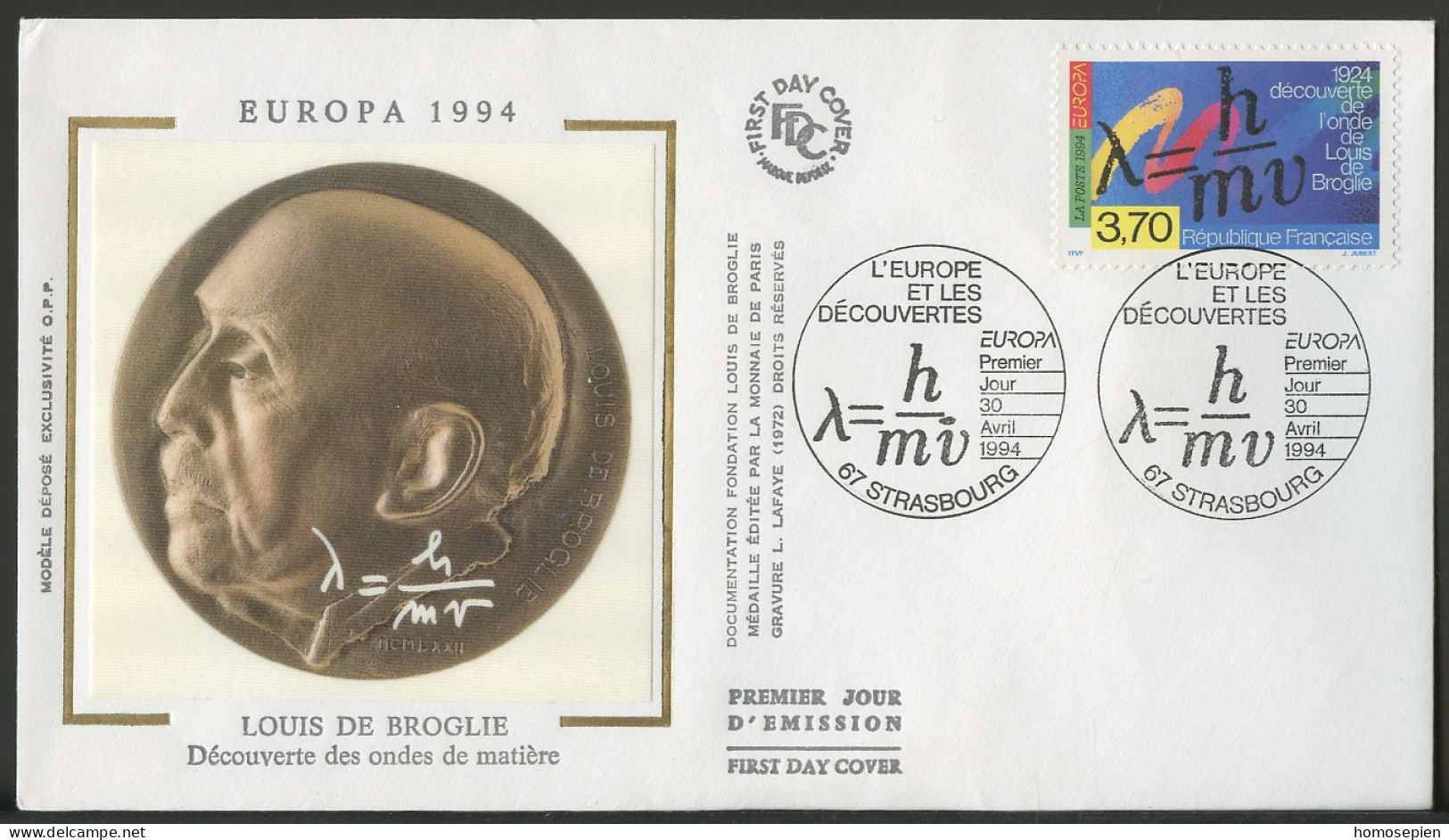 Europa CEPT 1994 France - Frankreich FDC Y&T N°2879 - Michel N°3022 - 3,70f EUROPA - 1994