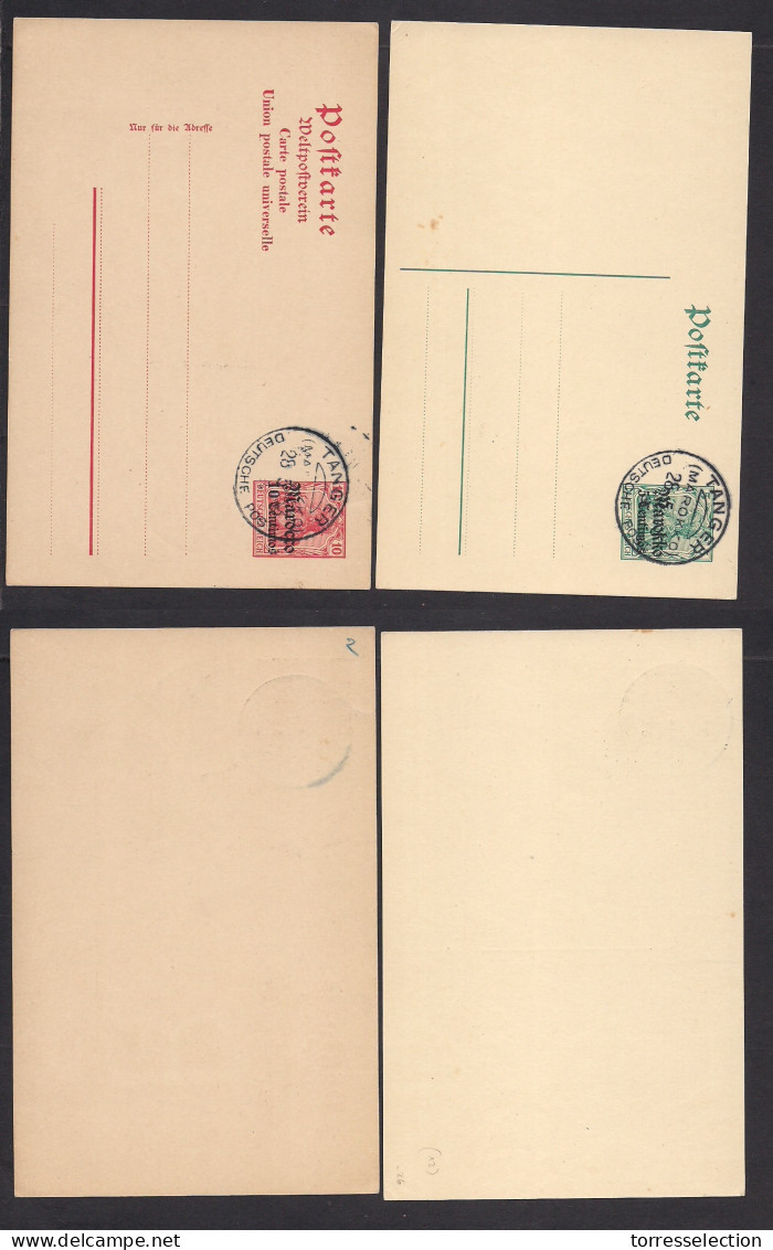 MARRUECOS - German. 1913 (28 May) Tanger. Spanish Currency. 5c Green And 10c Red Pair Of Pre - Cancelled Stationary Card - Marruecos (1956-...)