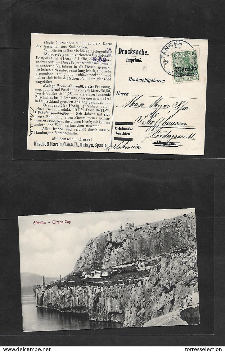 MARRUECOS - German. 1913 (3 Feb) Tanger - Switzerland, Schafhausen. Private Fkd Ppc. Wines Advertising. - Marruecos (1956-...)