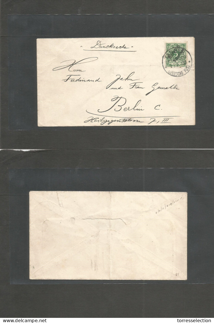 MARRUECOS - German. 1900 (1 Jan) Tanger - Germany, Berlin. PM Rate Unsealed Envelope Fkd Single 5 Pf Green Ovptd Issue.  - Morocco (1956-...)