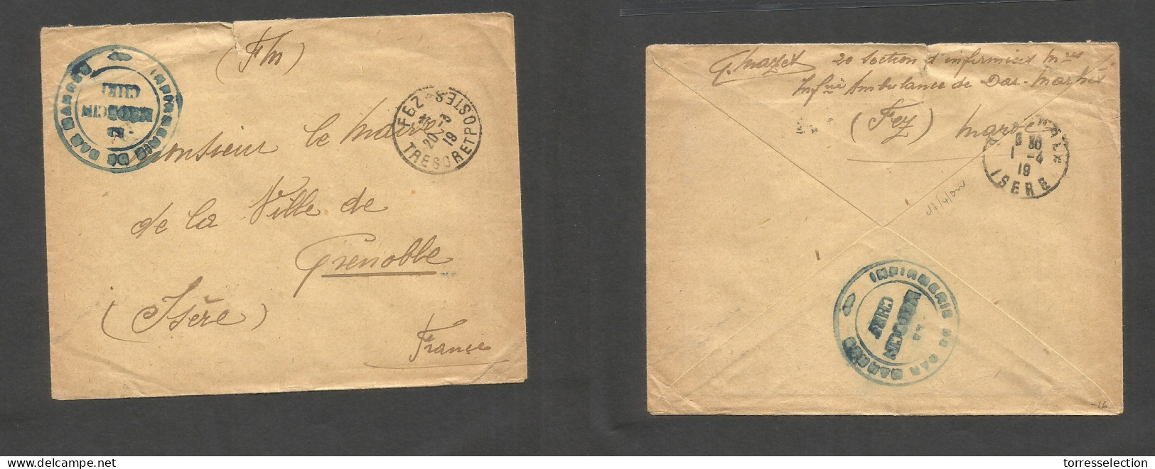 MARRUECOS - French. 1919 (20 March) Fez - France, Greenoble. FM Military Cachet. TP. Fine. - Marruecos (1956-...)