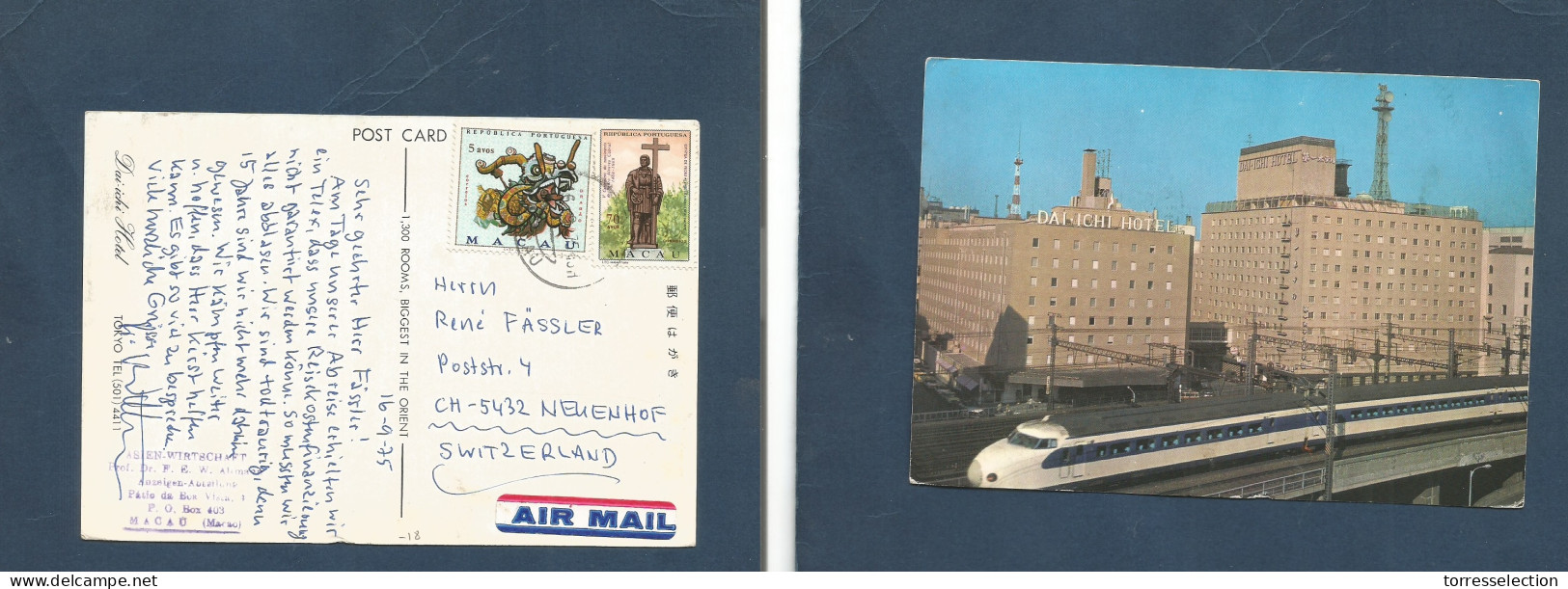 MACAU. 1975 (16 Sept) GPO - Switzerland, Neuenhof. Air Multifkd Ppc. Asian German Business (wirtschdft) Fine. - Andere & Zonder Classificatie