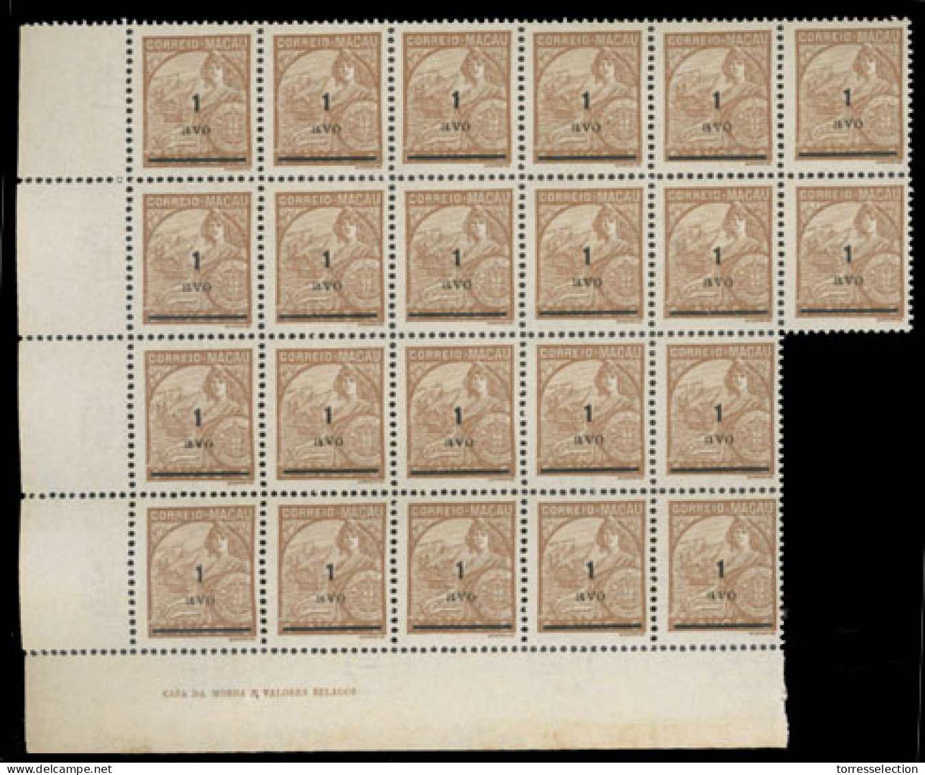 MACAU. 306*** (x22). 1941 Padroes. 1s / 6a Chestnut. Block Of Twenty Two, Lower Left Corner Of Sheet With Margin Borders - Sonstige & Ohne Zuordnung