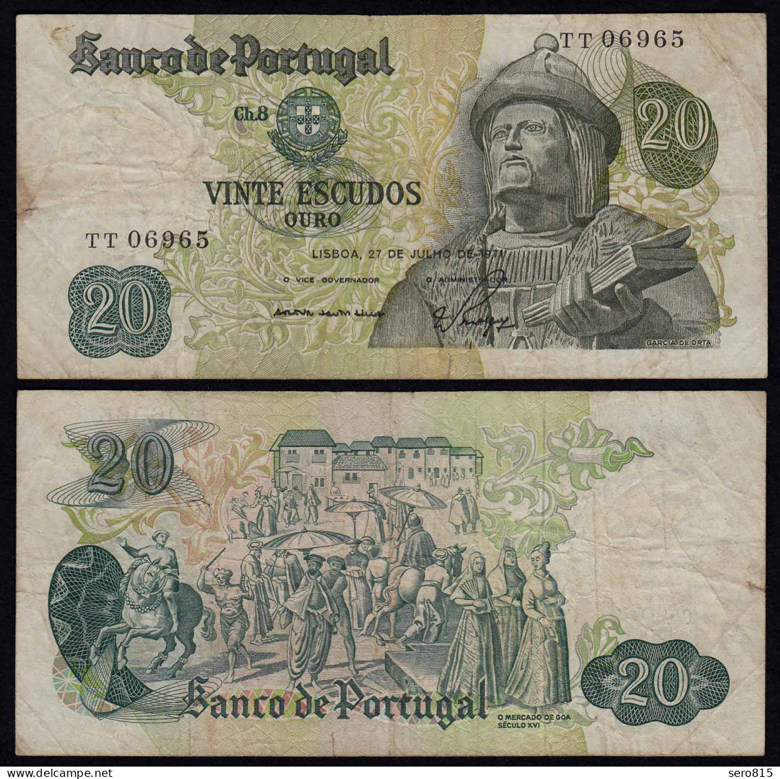 Portugal - 20 Escudos Banknote 1971 - Pick 173  F- (4-)   (21828 - Portugal