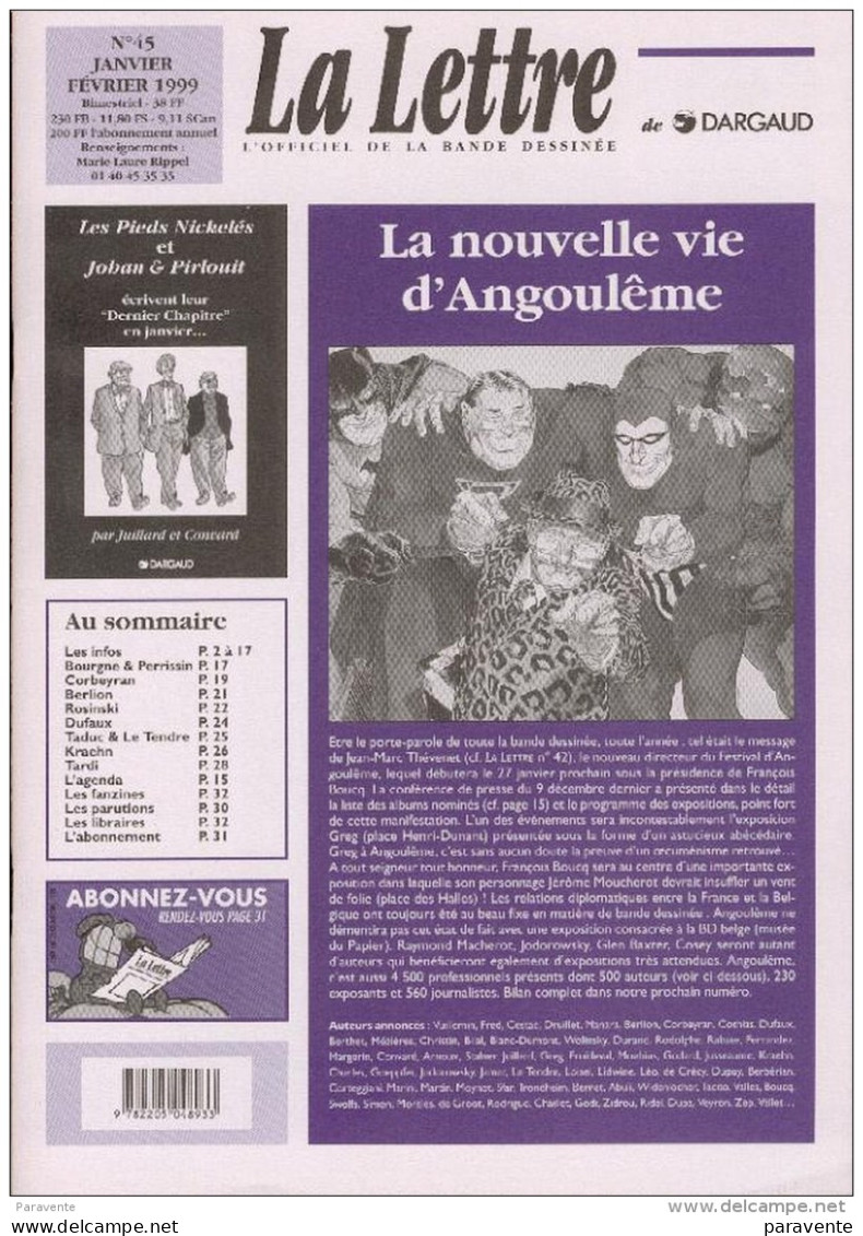 Magazine LETTRE DE DARGAUD N°45 Avec BOURGNE ROSINSKI TARDI JUILLARD BOUCQ MEYNET LOUSTAL Â?Â?. - Lettre De Dargaud, La
