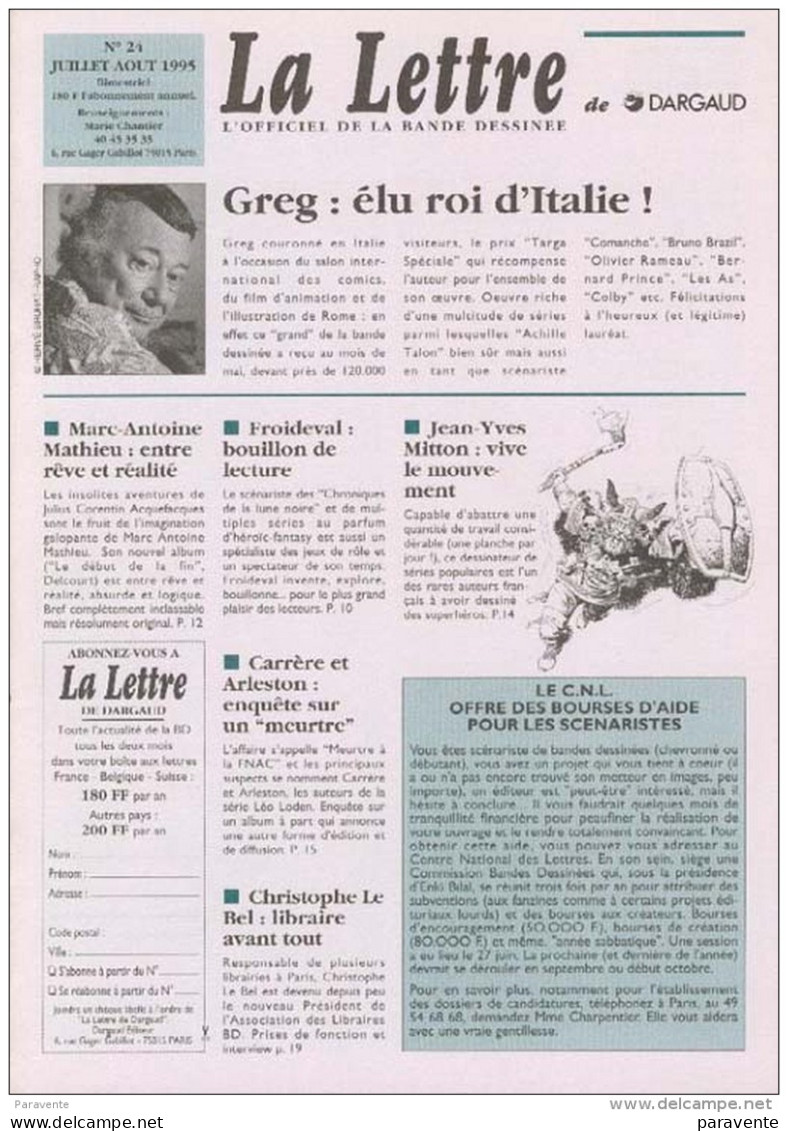 Magazine LETTRE DE DARGAUD N°24 Avec FROIDEVAL MITTON CONRAD SCHTROUMPFS LIDWINE Â?Â? - Lettre De Dargaud, La