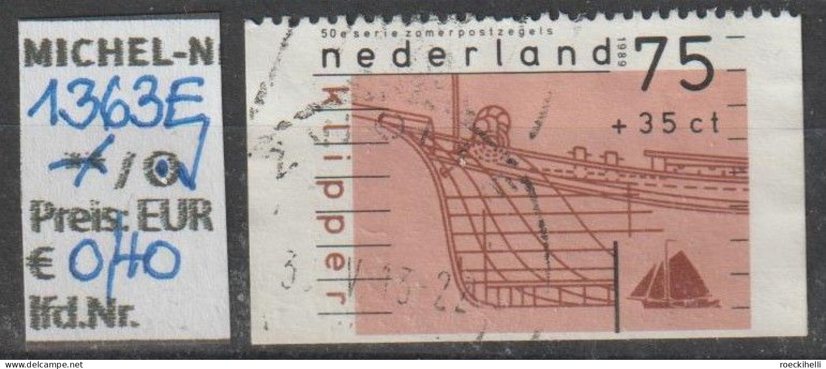 1989 - NIEDERLANDE - SM "Sommermarken-Histor. Schiffe" 75+35 C Schwarz/graulila - O Gestempelt - S.Scan (1363Eo Nl) - Used Stamps