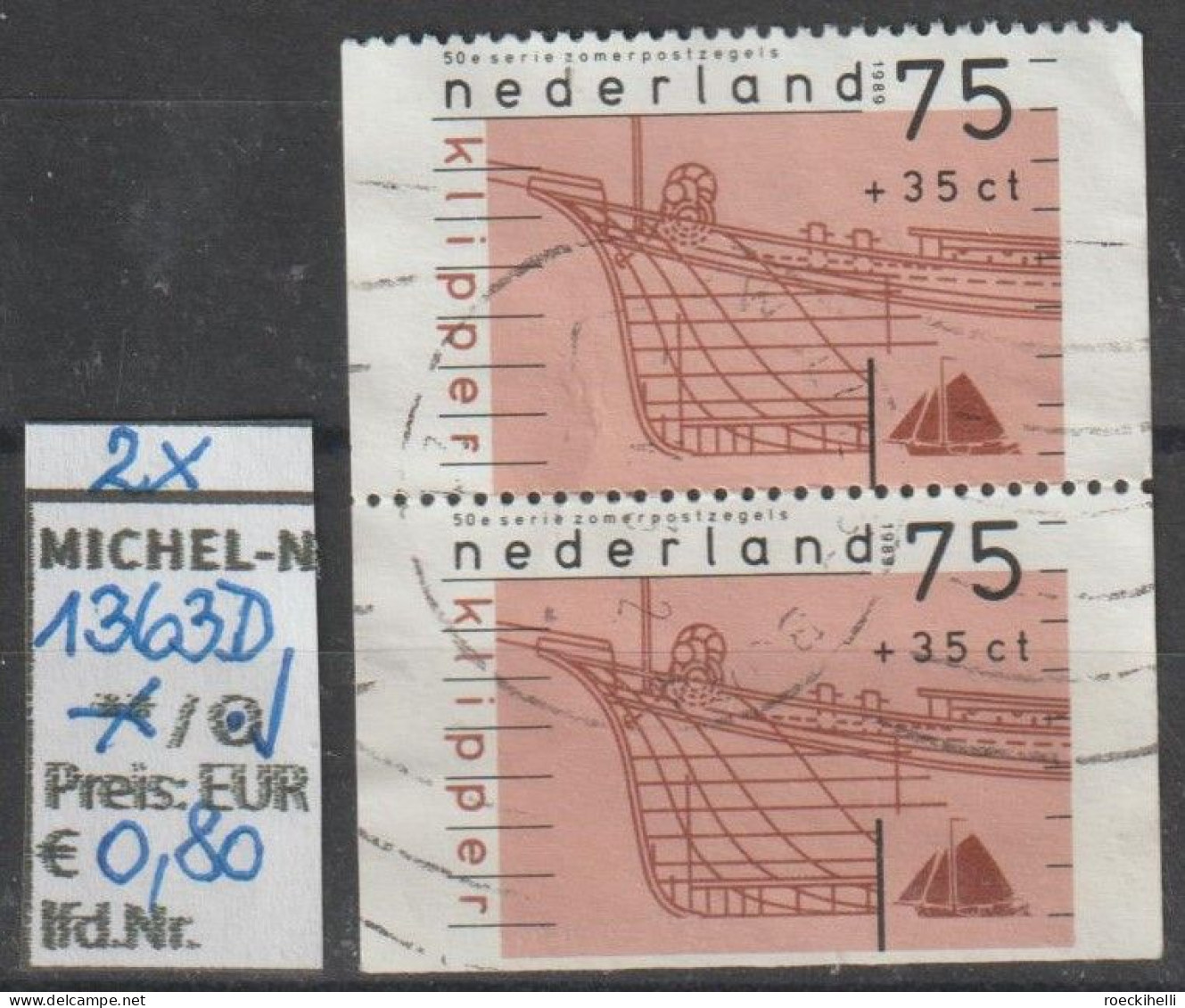 1989 - NIEDERLANDE - SM "Sommermarken-Histor. Schiffe" 75+35 C Schwarz/graulila - O Gestempelt - S.Scan (1363Do X2 Nl) - Gebraucht