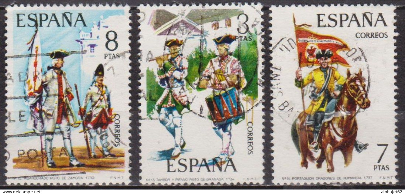 Armée, Soldats - ESPAGNE - Uniformes - Tambour, Porte Fanion, Porte Drapeau - N° 1854-1855-1856 - 1974 - Used Stamps