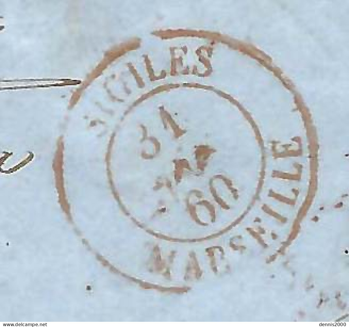 1860 - Env. De Sicile Pour Verviers ( Belgique ) " Par Bateau Direct Voie De Marseille" Entrée SICILES / MARSEILLE Rouge - Sicily