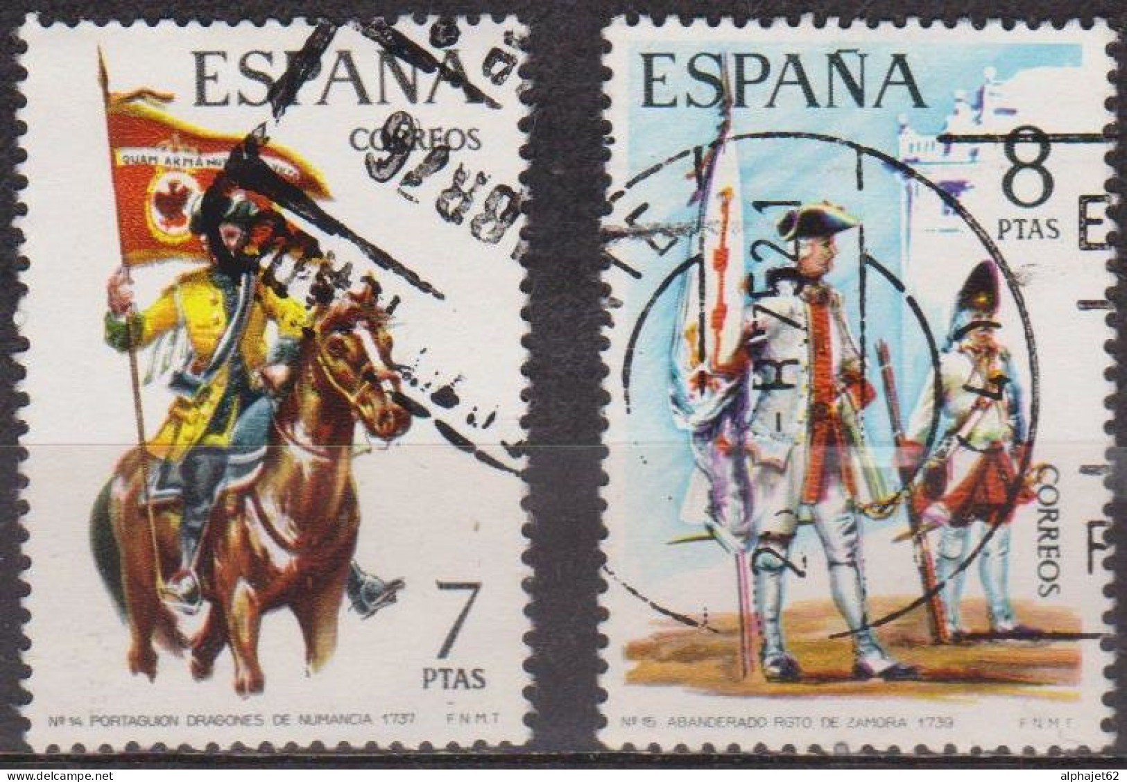 Armée, Soldats - ESPAGNE - Uniformes - Porte Fanion, Porte Drapeau - N° 1855-1856 - 1974 - Used Stamps