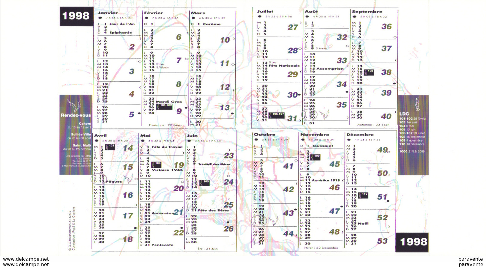 BOISCOMMUN : Calendrier 1998 Pour LDC - Diaries