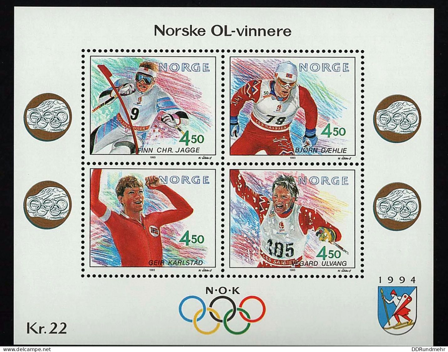 1993 Olympic  Michel NO BL19 Stamp Number NO 1035 Yvert Et Tellier NO BF19 Stanley Gibbons NO MS1157 Xx MNH - Blocks & Kleinbögen