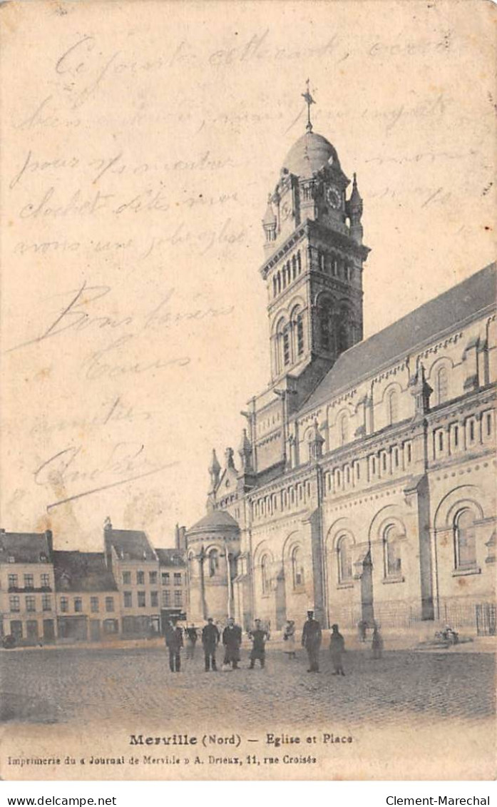 MERVILLE - Eglise Et Place - état - Merville