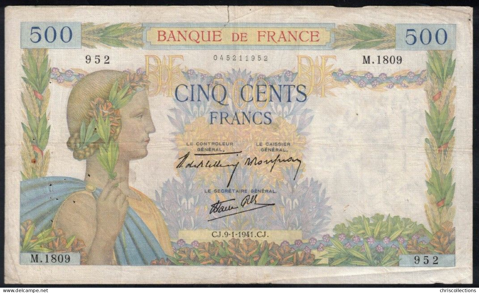 FRANCE - Billet Français - 500F La Paix - F : 32/12 -  9.1.1941 - TB - - 500 F 1940-1944 ''La Paix''