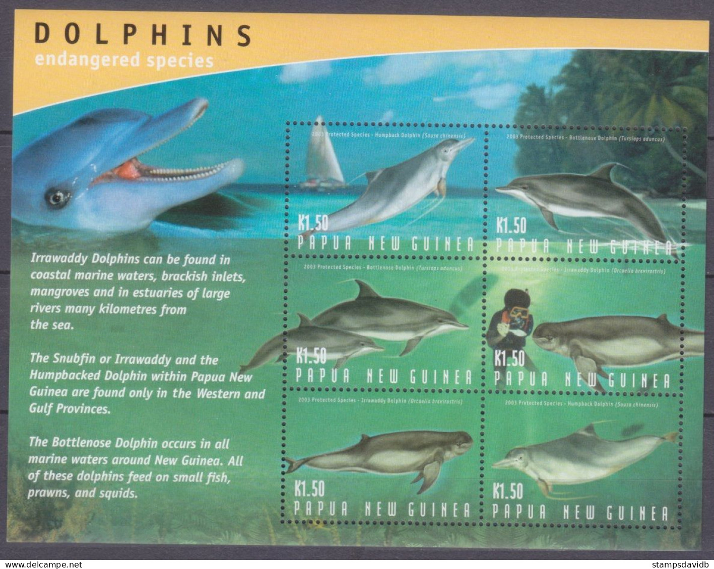 2003 Papua New Guinea 1031-1036KL Marine Fauna - Dolphins 7,00 € - Dauphins