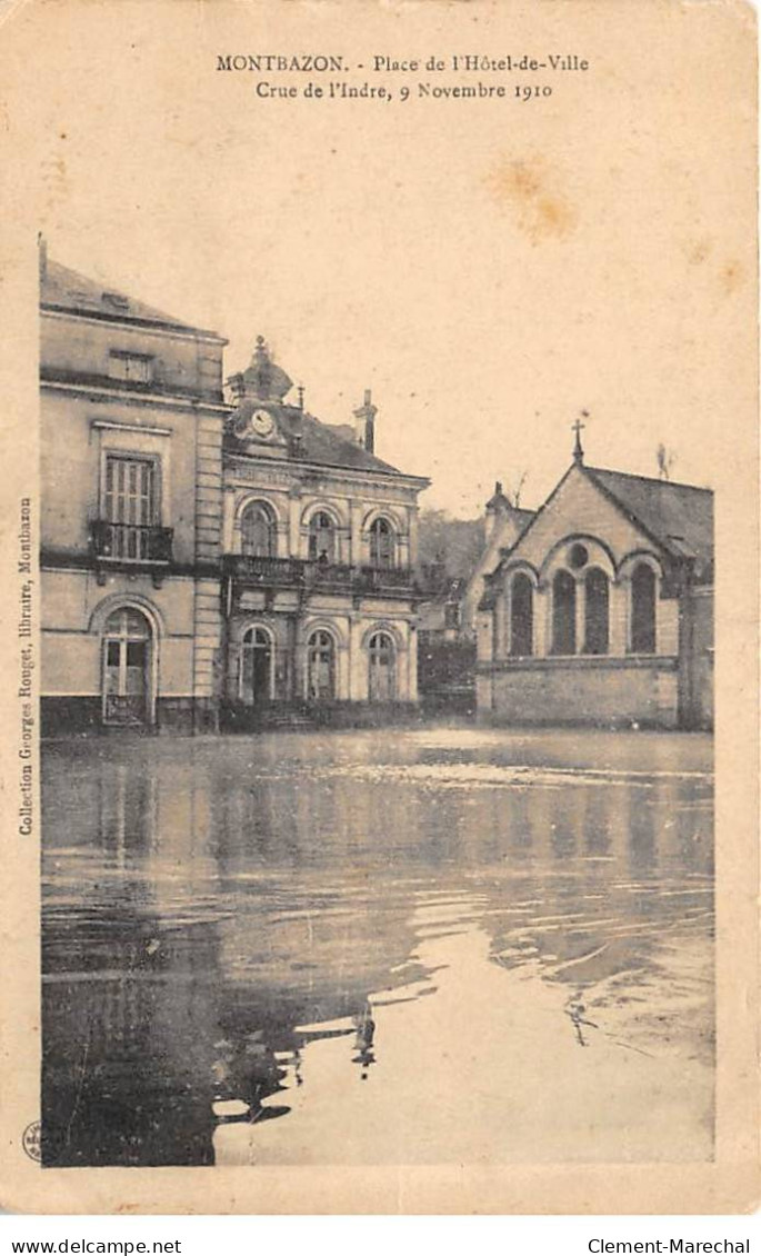 MONTBAZON - Place De L'Hôtel De Ville - Crue De L'Indre 1910 - Très Bon état - Montbazon