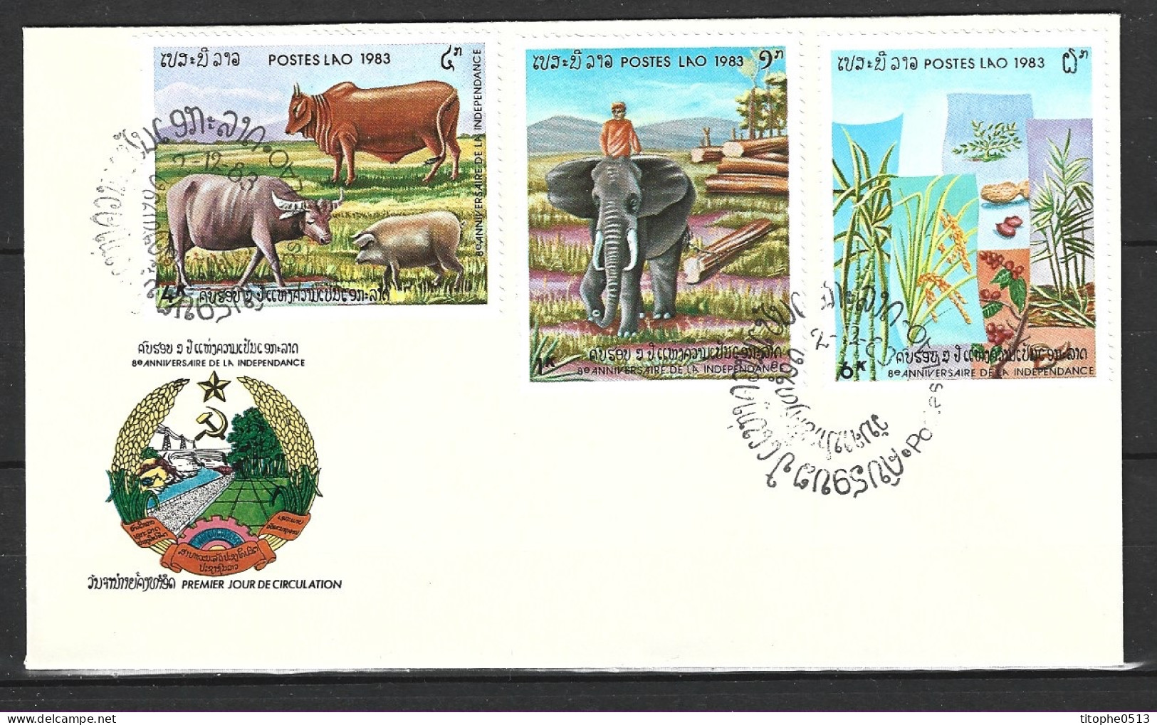 LAOS. N°514-6 Sur Enveloppe 1er Jour (FDC) De 1983. Eléphant. - Olifanten